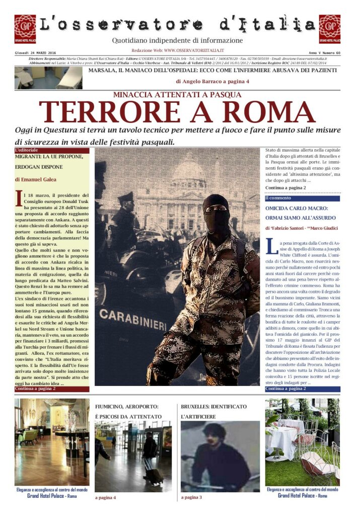 L'osservatore d'Italia edizione del 24 Marzo 2016